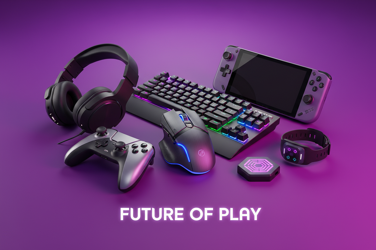 Nova gadets purple background with gaming gadgets 